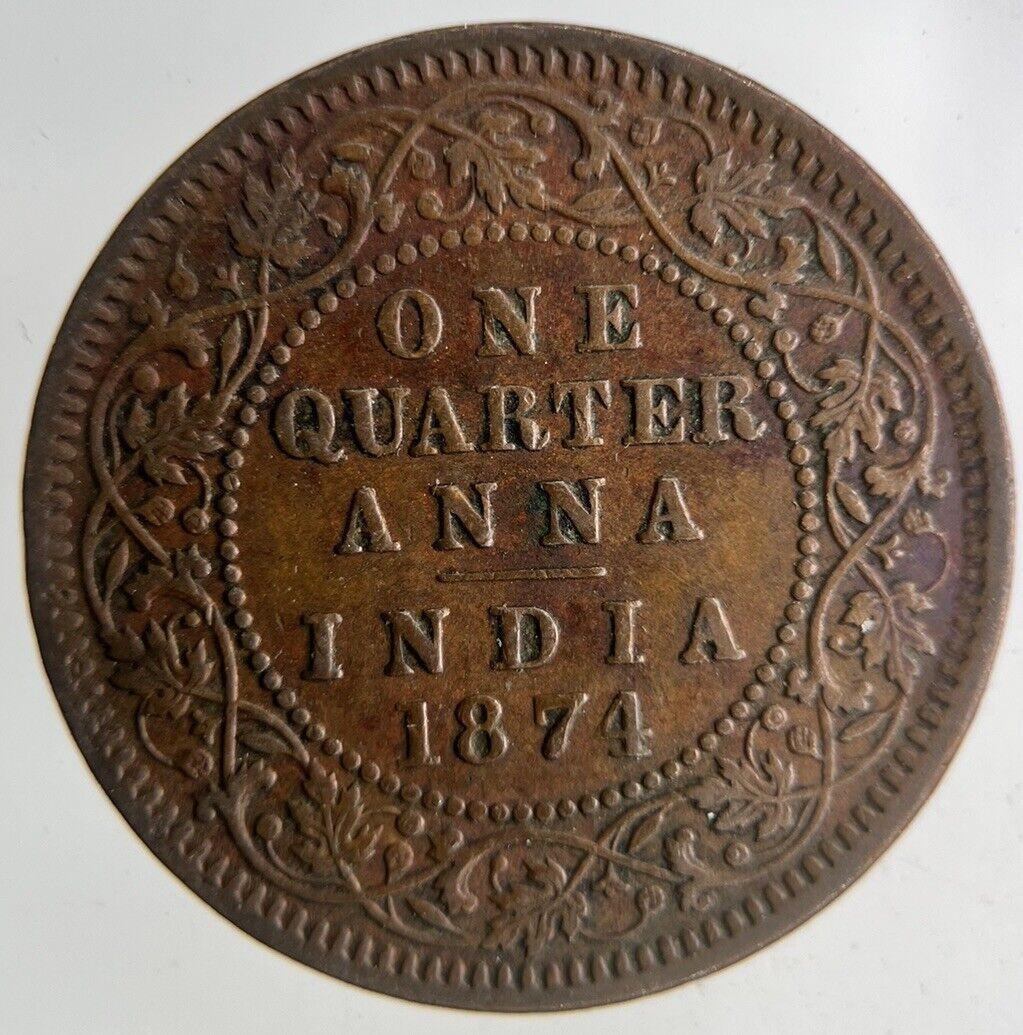 1874 India 1/4 Quarter Anna Coin | Fine Collectable Grade