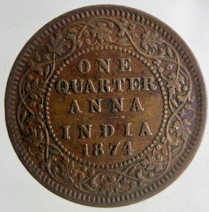 1874 India 1/4 Quarter Anna Coin | Fine Collectable Grade