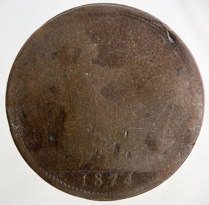 1874 Victoria One Penny Coin | Worn Grade