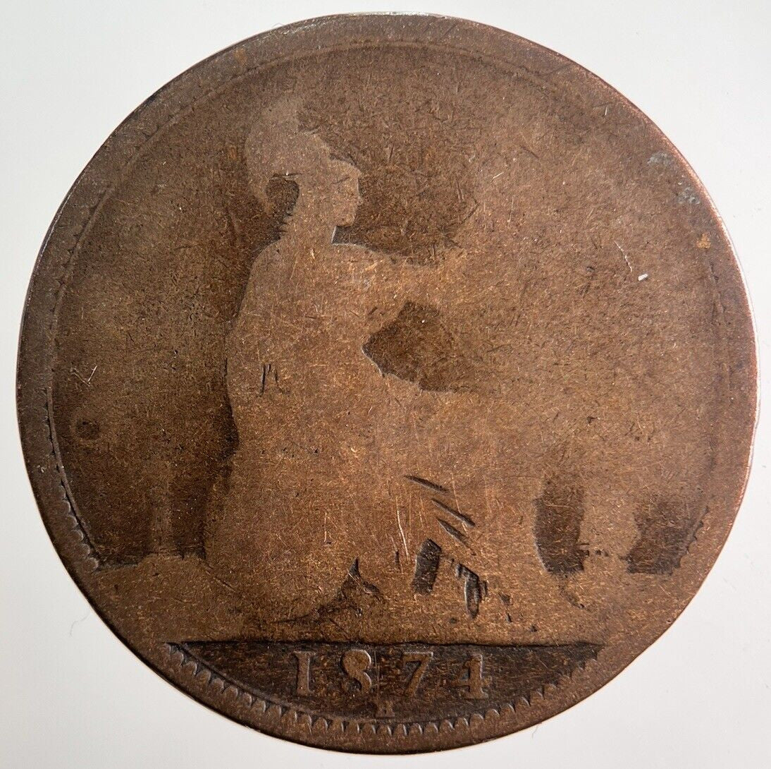 1874-H Victoria One Penny Coin | Worn Grade