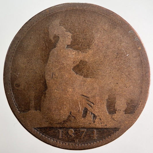 1874-H Victoria One Penny Coin | Worn Grade