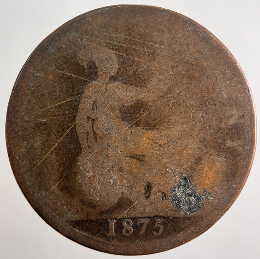 1875 Victoria One Penny Coin | Worn Grade
