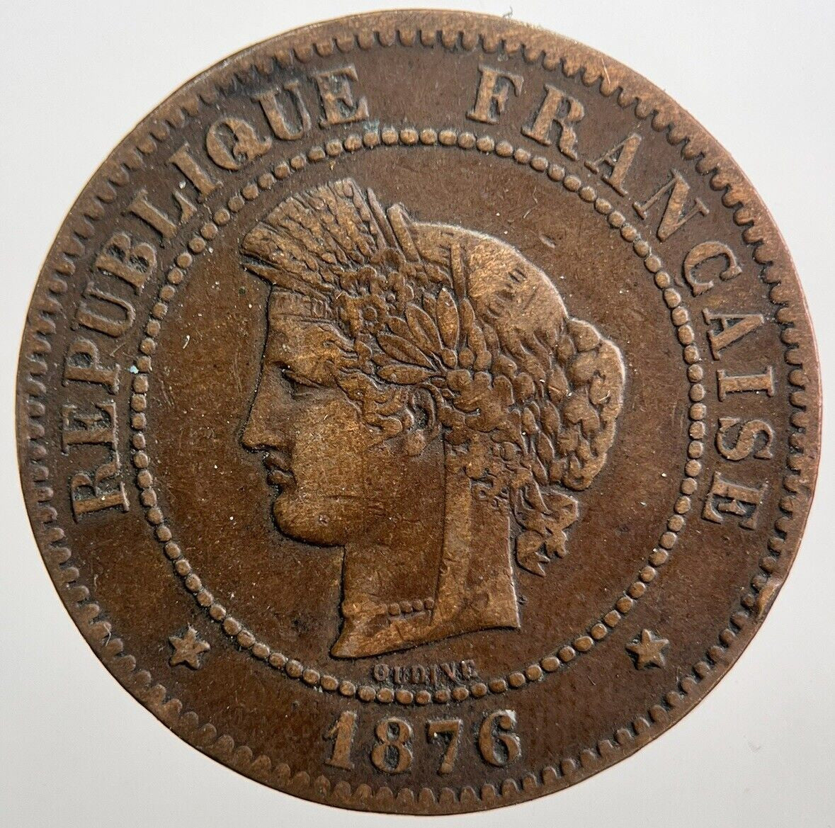 1876 France 5 Centimes Coin | Fine Collectable Grade