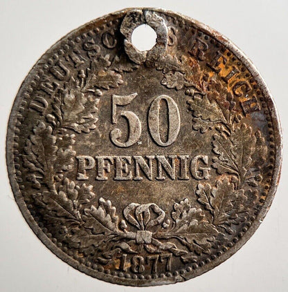 1877 Germany 50 Pfennig Silver Coin | Fine Collectable Grade | a3549