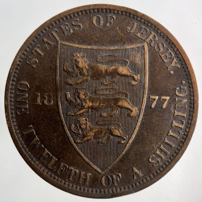 1877 Jersey One Twelfth Of A Shilling 1/12th Coin | Fine Collectable Grade