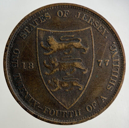 1877 Jersey 1/24 One Twenty Fourth Of A Shilling Coin | Fine Collectable Grade