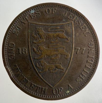 1877 Jersey 1/12 One Twelfth Of A Shilling Coin | Fine Collectable Grade