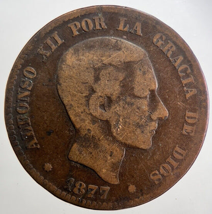 1877 Spain Diez 10 Ten Centimos Coin | Fair Grade | a4740