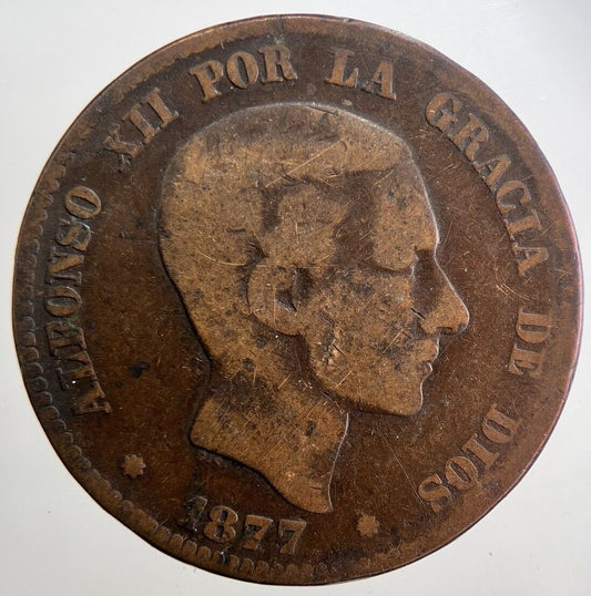 1877 Spain Diez 10 Ten Centimos Coin | Fair Grade | a4740