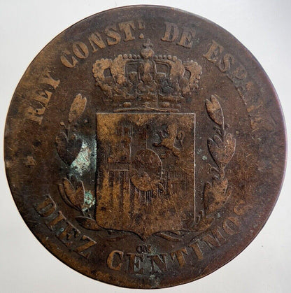 1877 Spain Diez 10 Ten Centimos Coin | Fair Grade | a4740