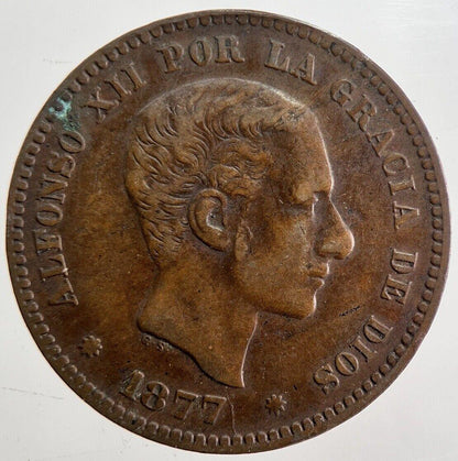 1877 Spain Cinco 5 Centimos Coin | Fine Collectable Grade | a4744