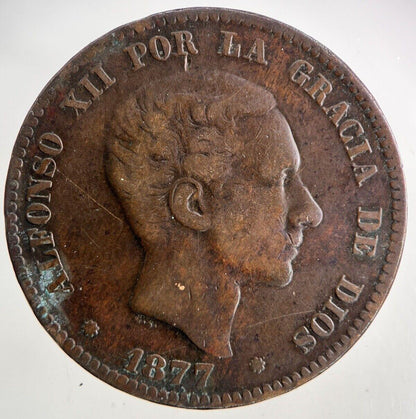 1877 Spain Diez 10 Centimos Coin | Fine Collectable Grade