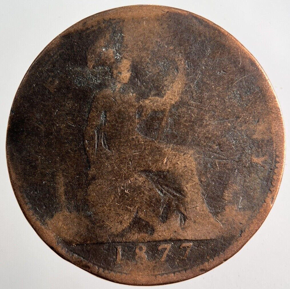 1877 Victoria One Penny Coin | Worn Grade