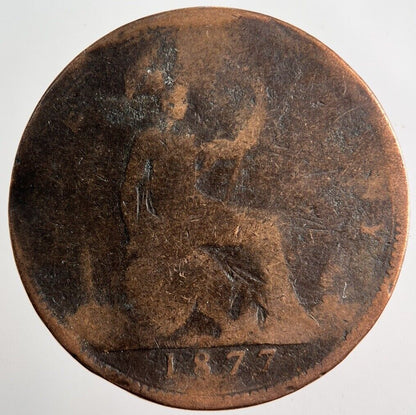 1877 Victoria One Penny Coin | Worn Grade