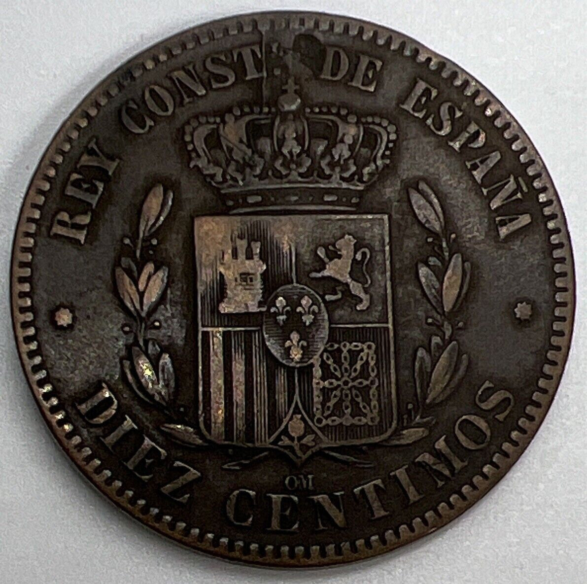 1879 Spain Diez 10 Ten Centimos Coin | Collectable Grade | a640