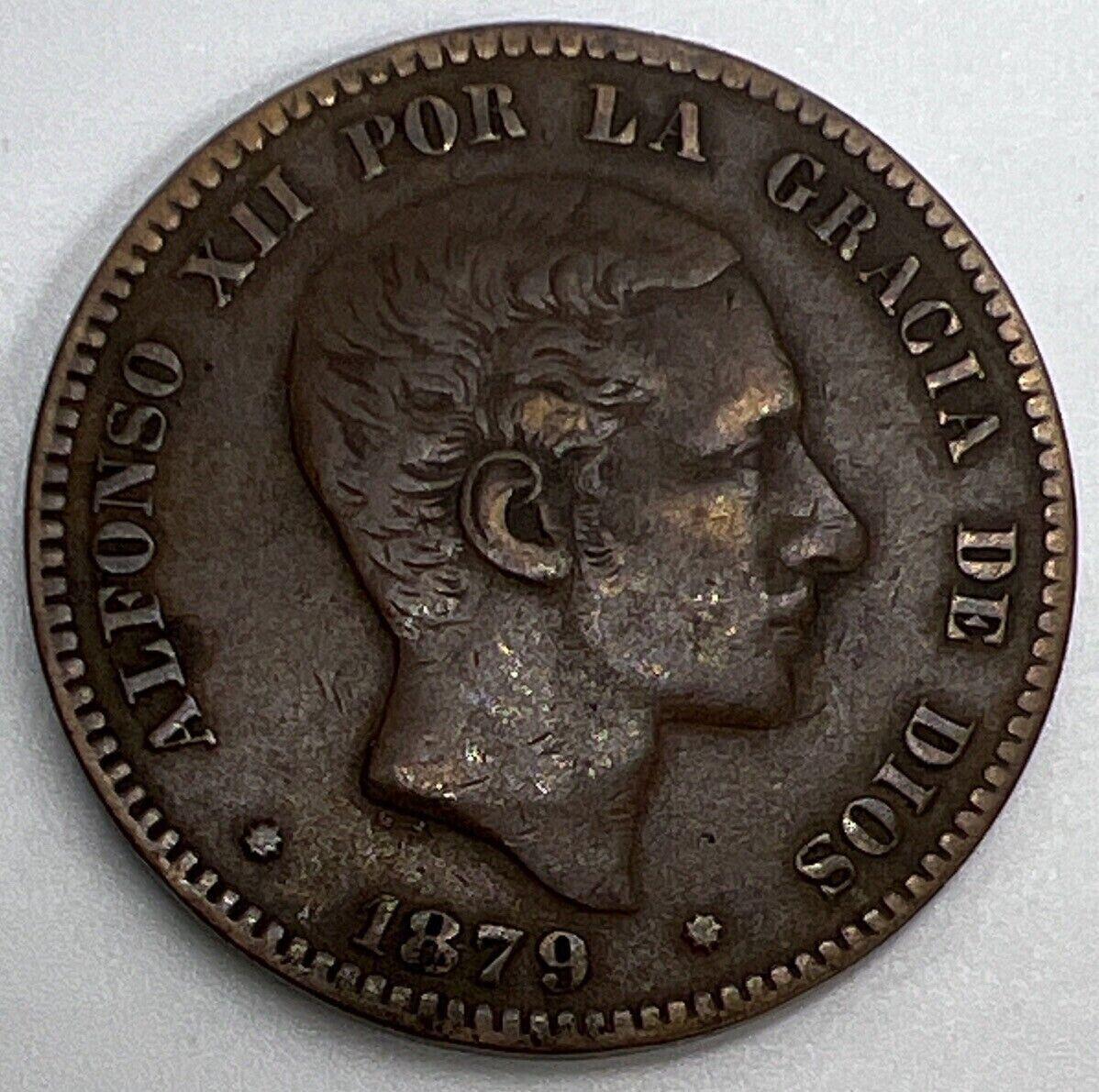 1879 Spain Diez 10 Ten Centimos Coin | Collectable Grade | a640