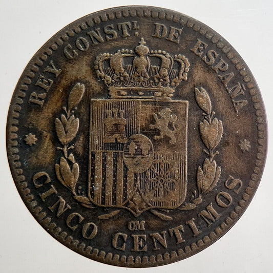 1878 Spain Cinco 5 Centimos Coin | Collectable Grade | a4743
