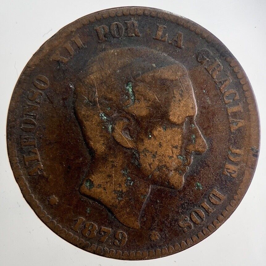 1879 Spain Diez 10 Ten Centimos Coin | Fair Grade | a4739