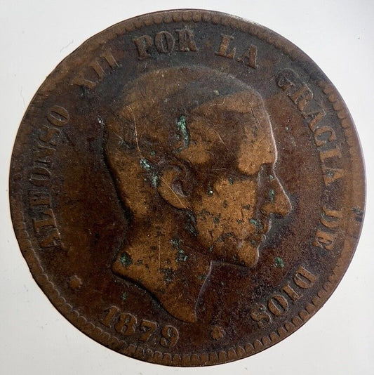 1879 Spain Diez 10 Ten Centimos Coin | Fair Grade | a4739
