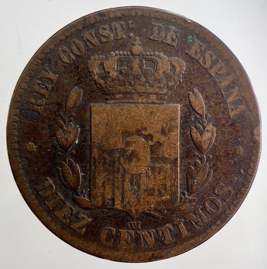 1879 Spain Diez 10 Ten Centimos Coin | Fair Grade | a4739