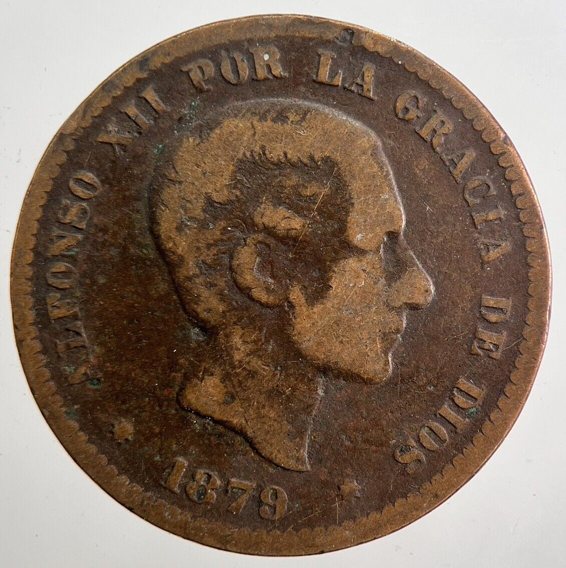 1879 Spain Cinco 5 Centimos Coin | Fair Grade | a4742