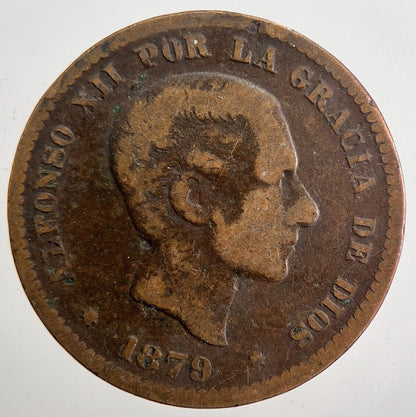 1879 Spain Cinco 5 Centimos Coin | Fair Grade | a4742