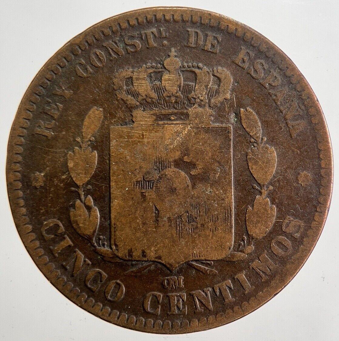1879 Spain Cinco 5 Centimos Coin | Fair Grade | a4742