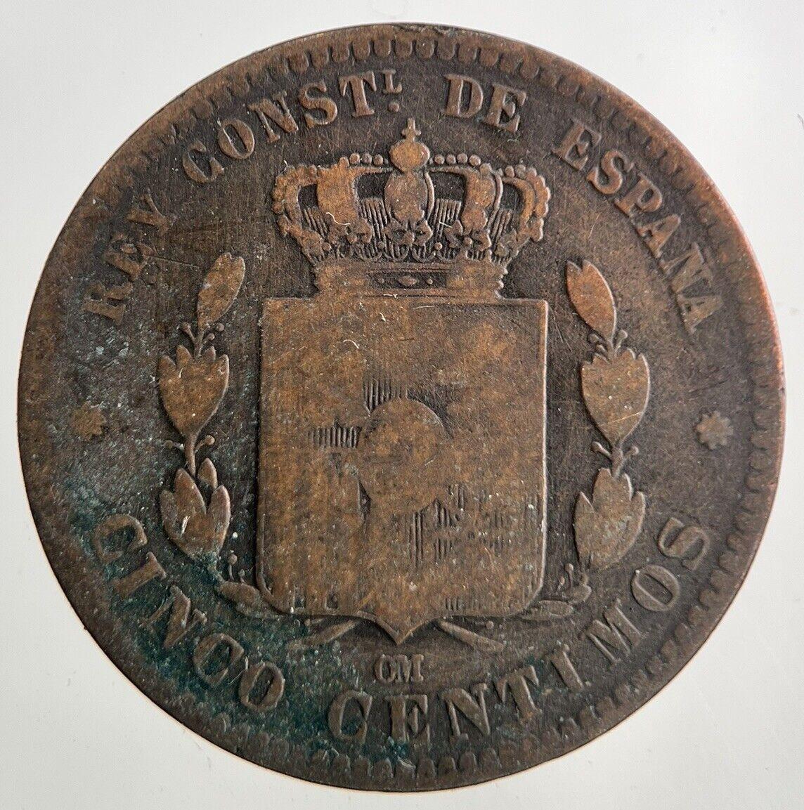 1879 Spain Cinco 5 Centimos Coin | Collectable Grade