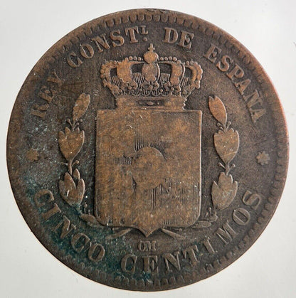 1879 Spain Cinco 5 Centimos Coin | Collectable Grade