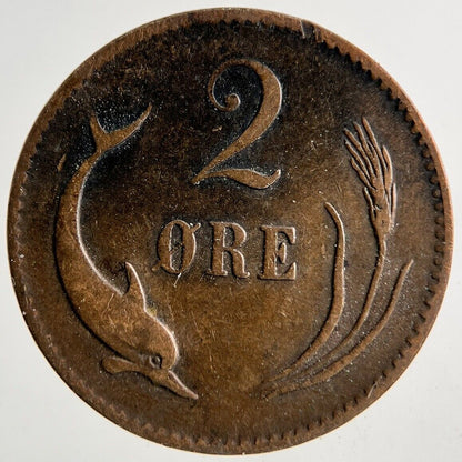 1880 Denmark 2 Ore Coin | Fine Collectable Grade