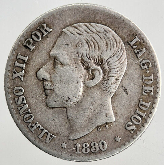 1880 Spain 50 Cent Centimos Silver Coin | Fine Collectable Grade