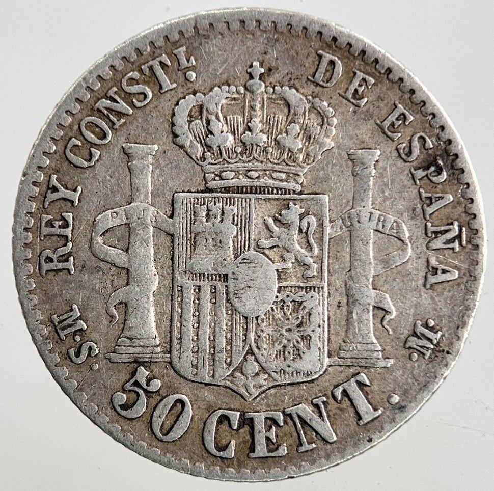 1880 Spain 50 Cent Centimos Silver Coin | Fine Collectable Grade