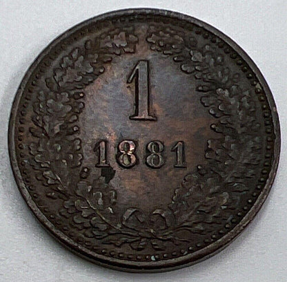 1881 Austria 1 One Kreuzer Coin | Very Fine Grade | a1502