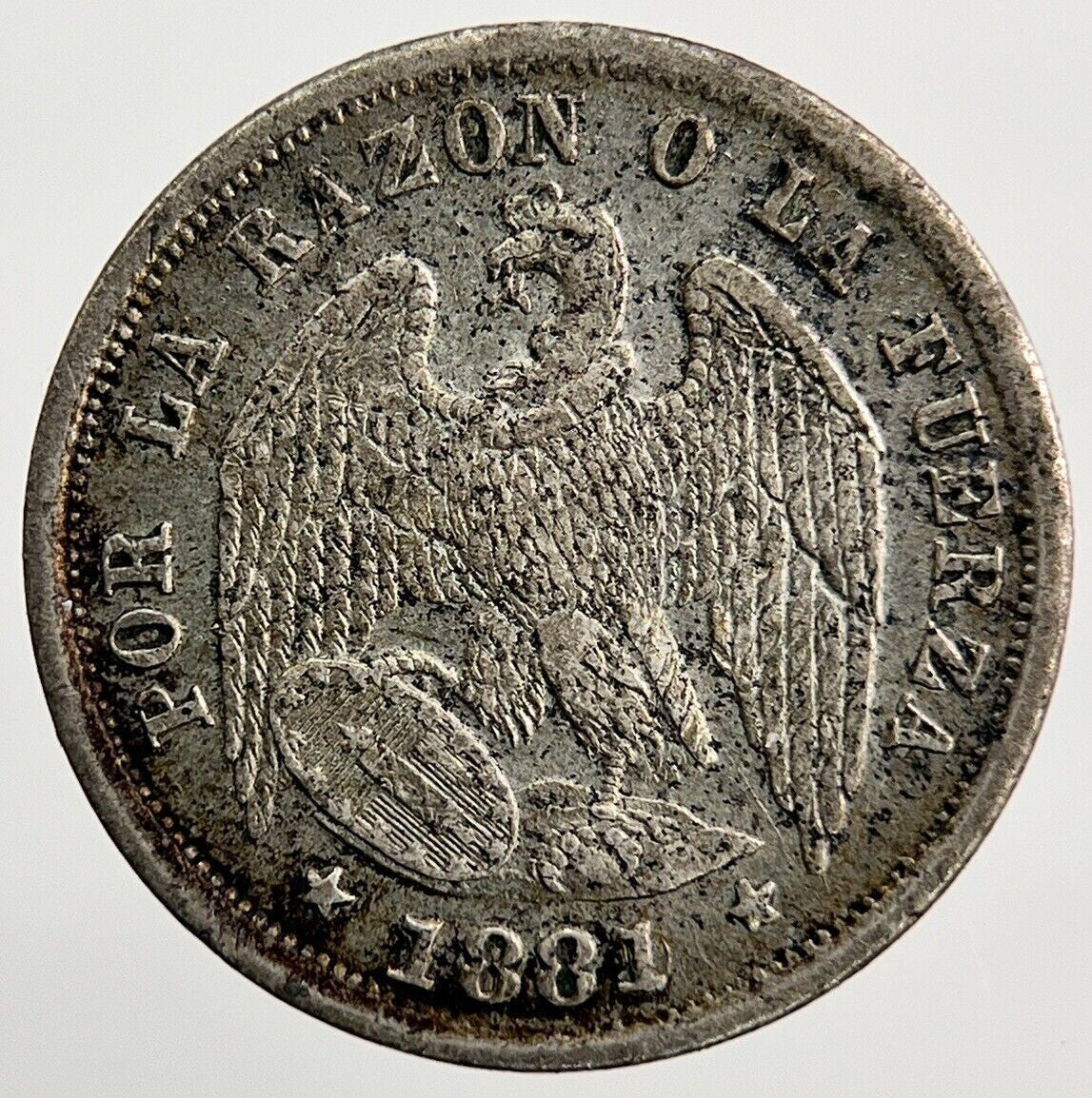 1881 Chile Half 1/2 Medio Decimo Silver Coin | Fine Collectable Grade | a1408