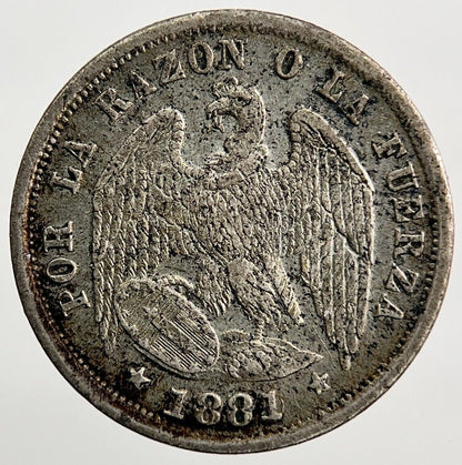 1881 Chile Half 1/2 Medio Decimo Silver Coin | Fine Collectable Grade | a1408