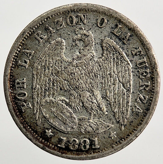 1881 Chile Half 1/2 Medio Decimo Silver Coin | Fine Collectable Grade | a1408