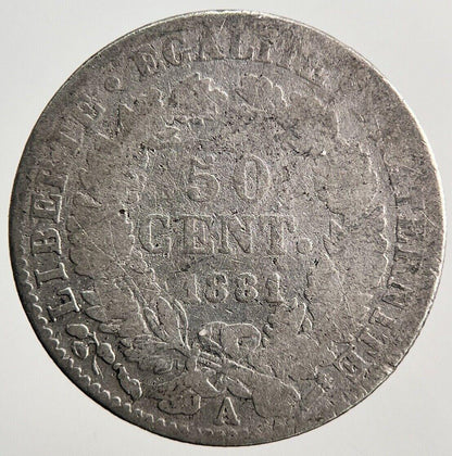 1881-A France 50 Cent Silver Coin | Fair Grade | a3642