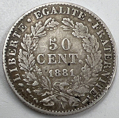 1881-A 50 Centimes France Silver Coin | Collectable Grade
