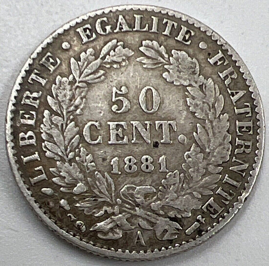 1881-A 50 Centimes France Silver Coin | Collectable Grade