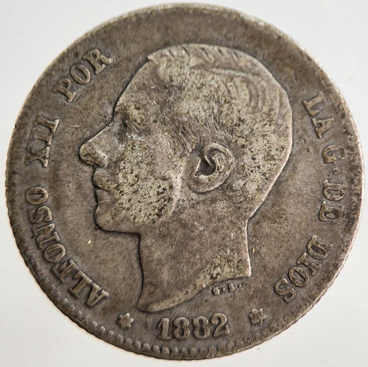 1882 Spain Una 1 Peseta Silver Coin | Fine Collectable Grade | a8898