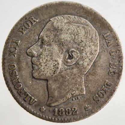 1882 Spain Una 1 Peseta Silver Coin | Fine Collectable Grade | a8898