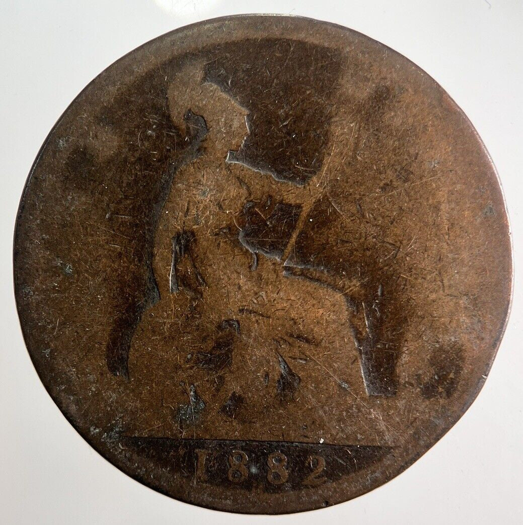 1882-H Victoria One Penny Coin | Worn Grade