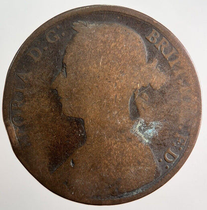 1882-H Victoria One Penny Coin | Worn Grade
