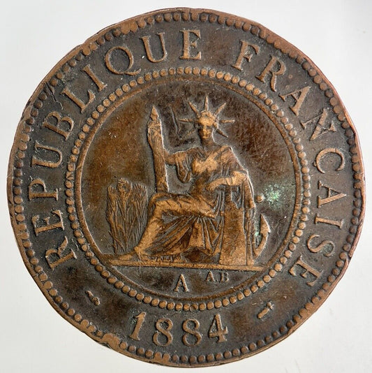 1884 France Indo-China 1 Cent Coin | Fine Collectable Grade