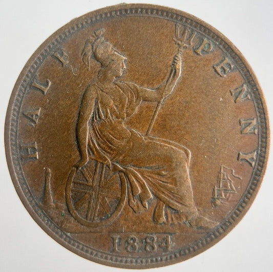 1884 Victoria Half-Penny Coin | Very Fine Grade | a4504