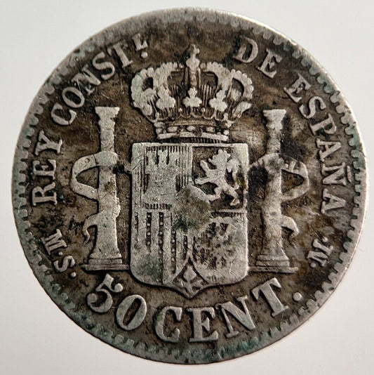 1885 Spain 50 Cents Silver Coin | Collectable Grade | a183