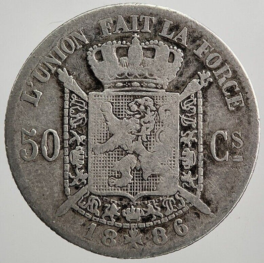 1886 Belgium 50 Cents Silver Coin | Collectable Grade | a7962