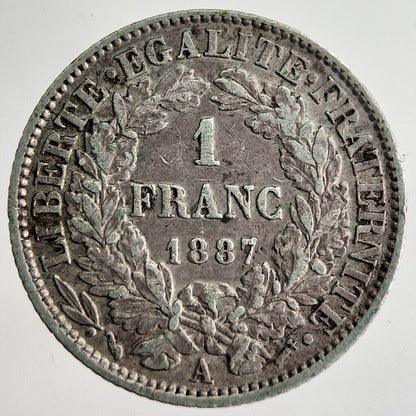 1887 France 1 Franc Silver Coin | Fine Collectable Grade | a8587