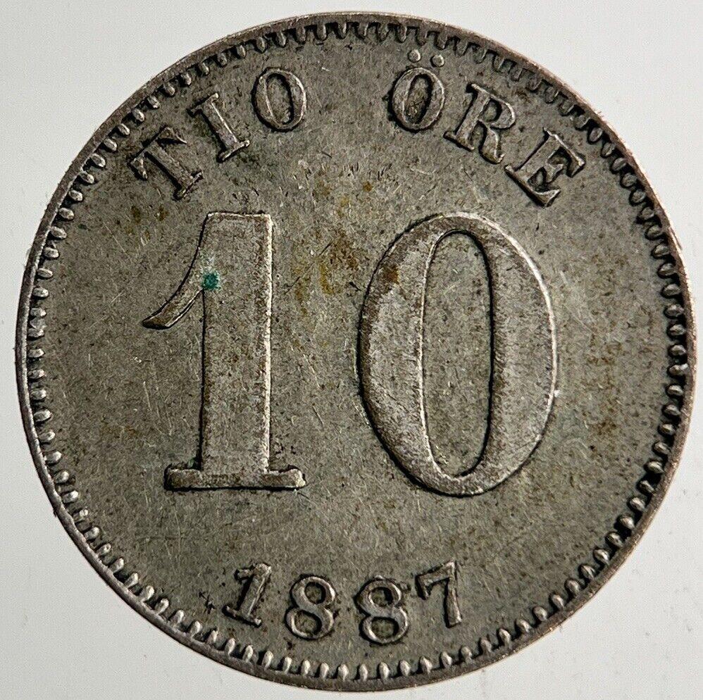 1887 Sweden 10 Ore Silver Coin | Fine Collectable Grade