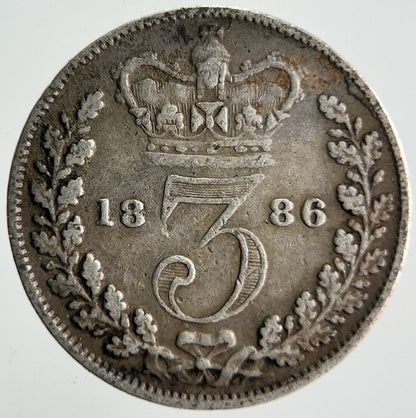 1886 Young Head Victoria Threepence Silver Coin | Fine Collectable Grade | a4052